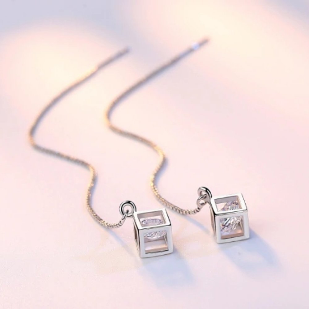 NEW [Set of 3] 925 Sterling Silver Diamond Cube A - Picture 9 of 10